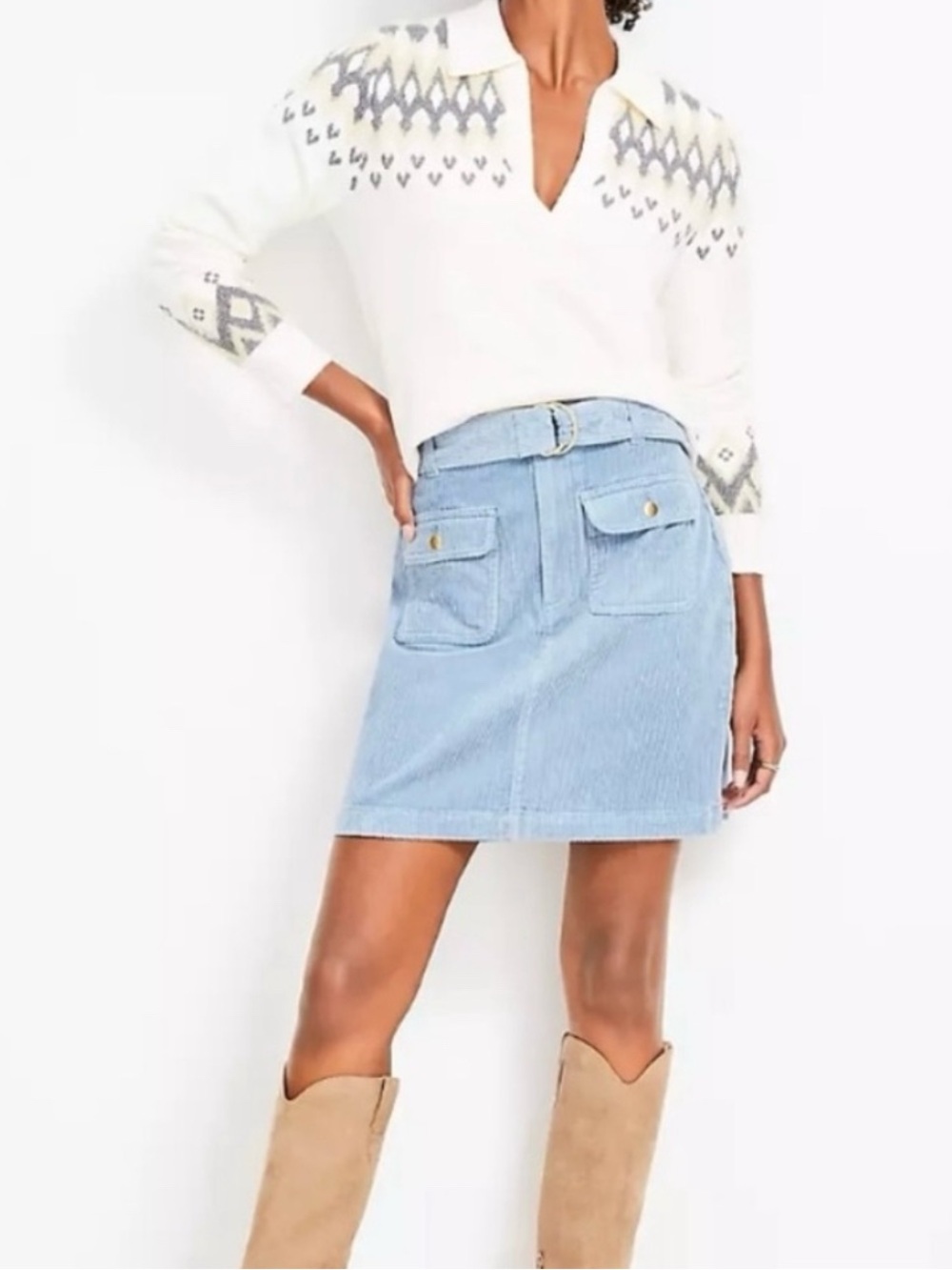 New Ann Taylor Loft Light Blue Corduroy Skirt Belt 6 $89 Anthropologie